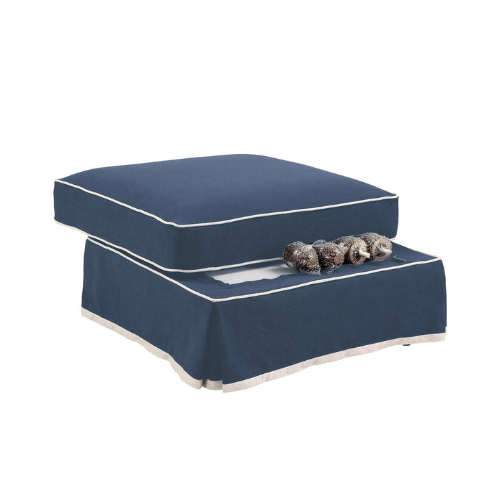 Noosa Hamptons Ottoman Navy W/White Piping