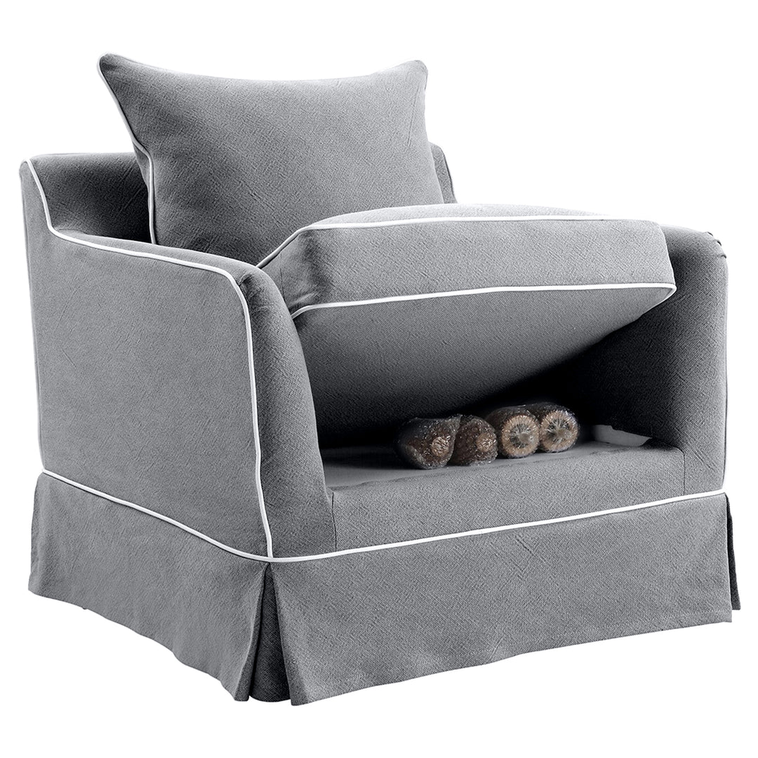 Slip Cover Only - Noosa Hamptons Armchair Grey W/White Piping