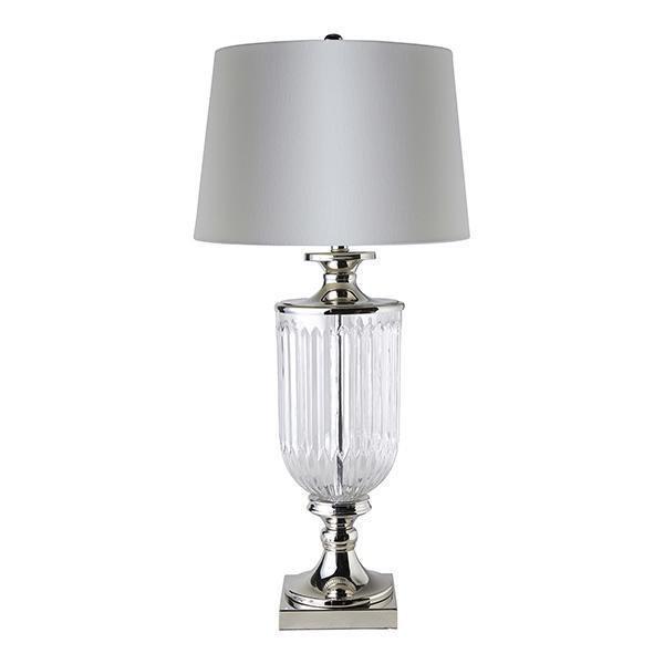 Glass Nickel Lamp W/White Linen Shade - OneWorld Collection