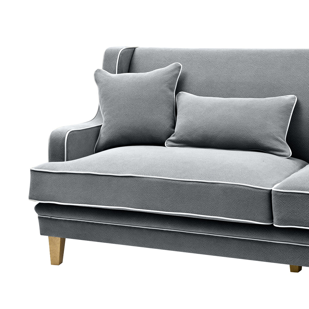 Bondi Hamptons 3 Seat Sofa Grey W/White Piping