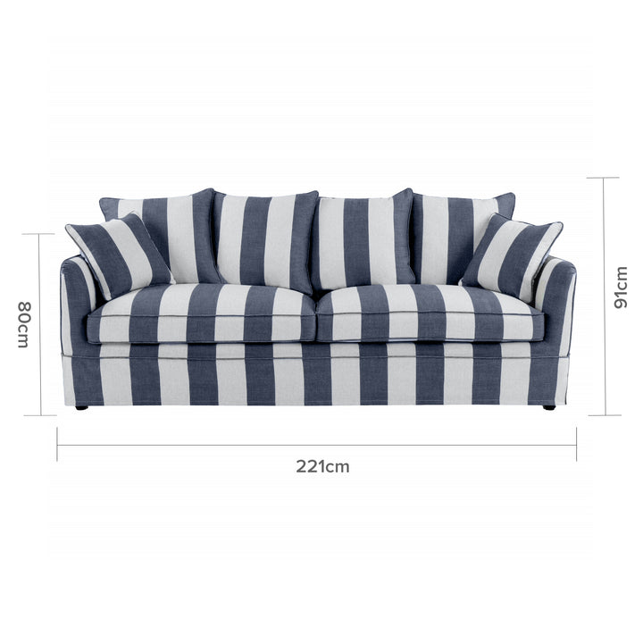 Noosa Hamptons 3 Seat Sofa Denim/Cream Stripe