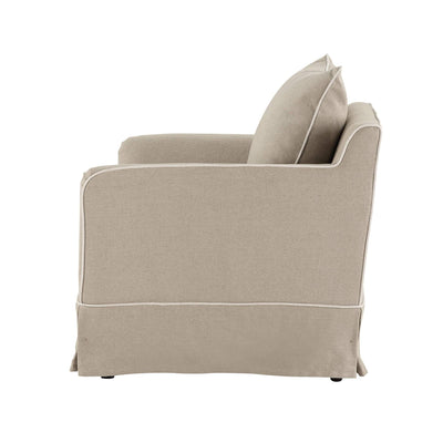 Armchair Slip Cover - Noosa Natural with White Piping - OneWorld Collection