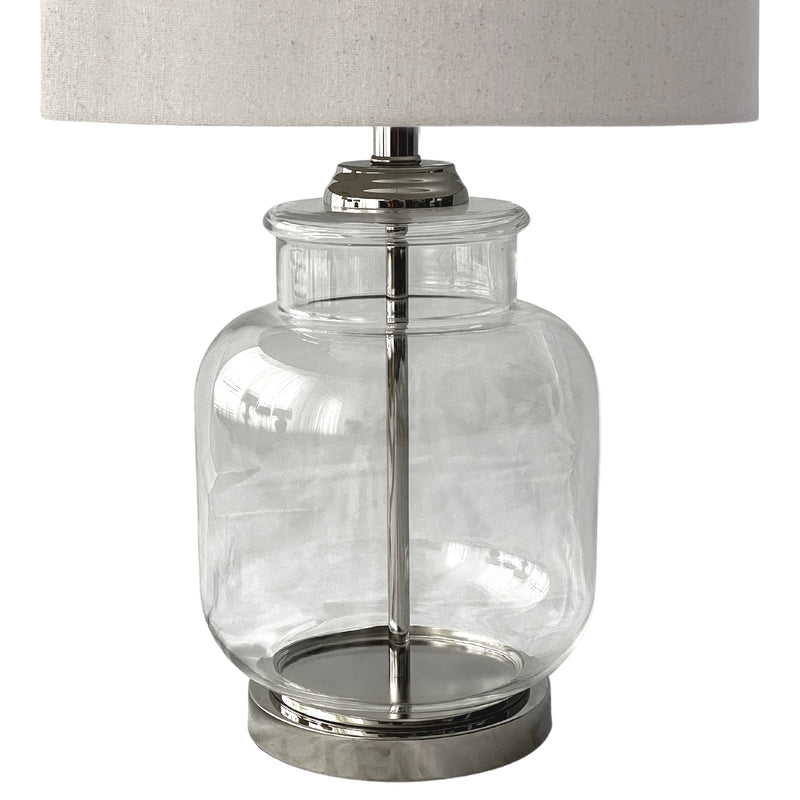 Regency Nickel and Glass Table Lamp with Natural Linen Shade - OneWorld Collection