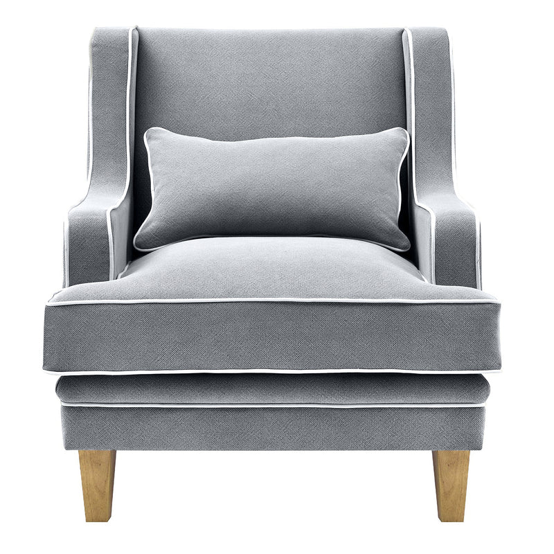 Bondi Hamptons Armchair Grey W/White Piping Linen Blend