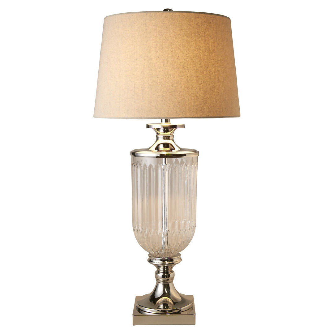 Glass Nickel Lamp W Nat Linen Shade - OneWorld Collection