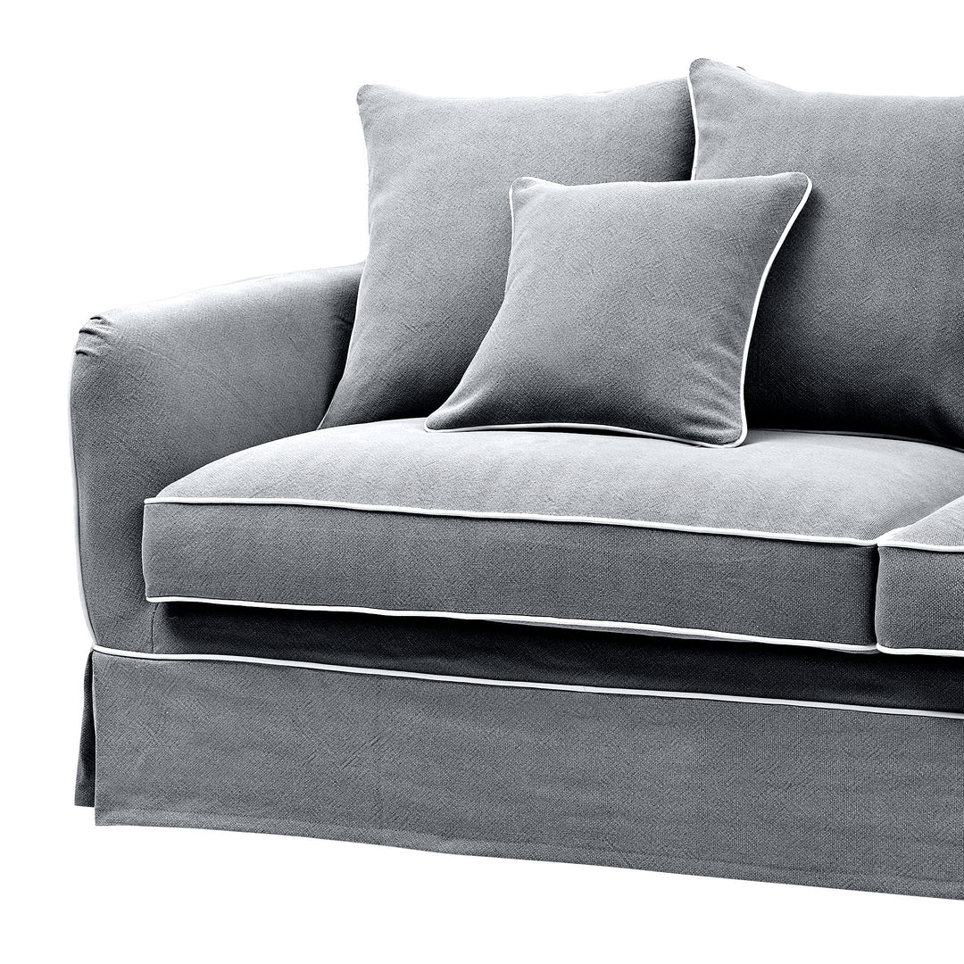 Noosa Hamptons 3 Seat Sofa Grey W/White Piping