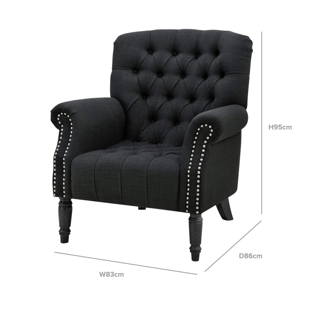 Maurice Buttoned Armchair Charcoal - OneWorld Collection