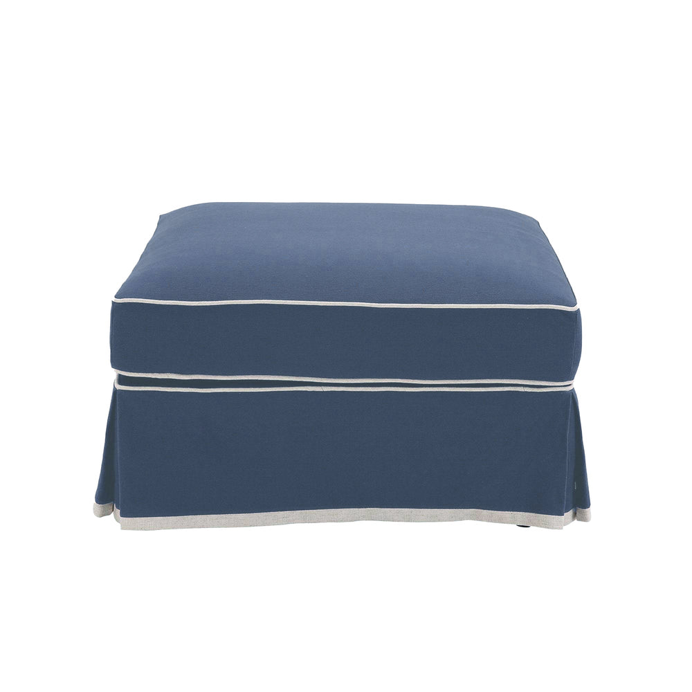 Ottoman Slip Cover - Navy with White Piping - OneWorld Collection