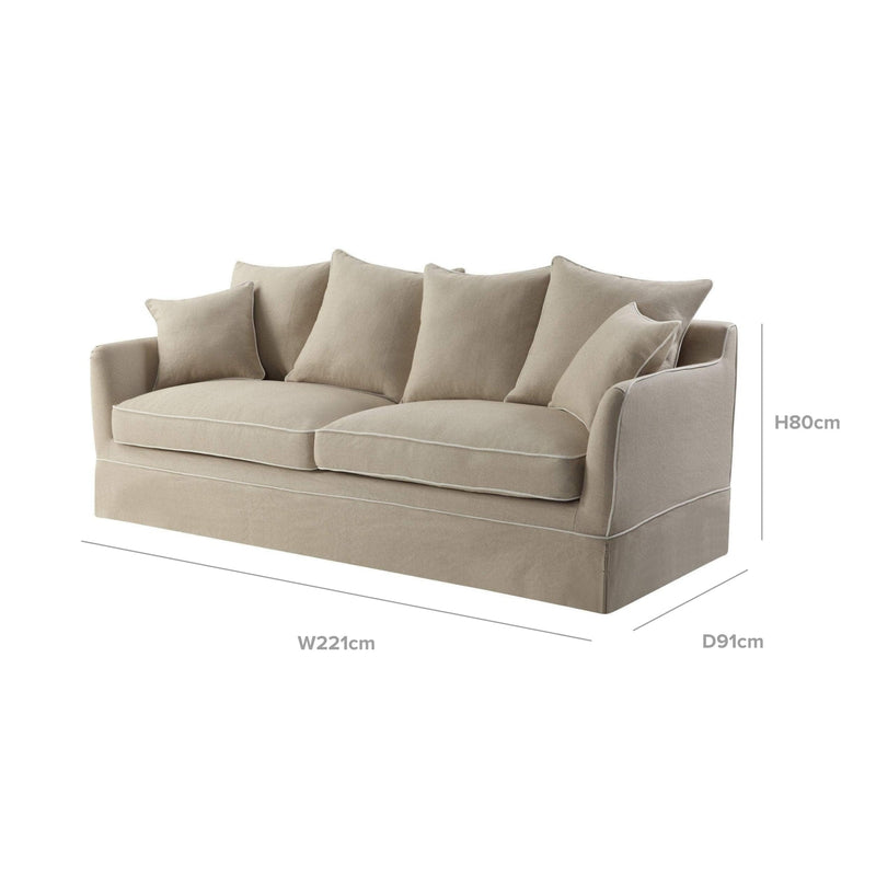 Noosa 3 Seat Sofa Natural With White Piping - OneWorld Collection