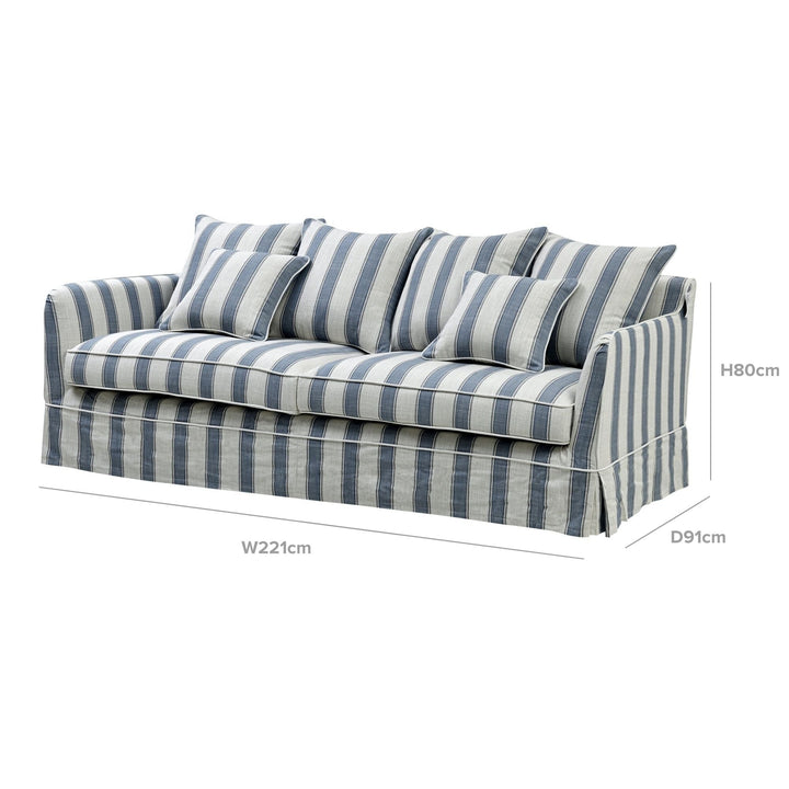 Noosa 3 Seat Sofa Blue Sky Stripe - OneWorld Collection