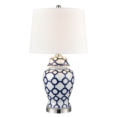 Lucca Small Blue & White Jar Shaped Lamp W/ Shade - OneWorld Collection