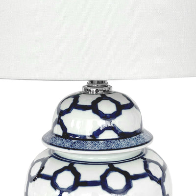 Lucca Small Blue & White Jar Shaped Lamp W/ Shade - OneWorld Collection