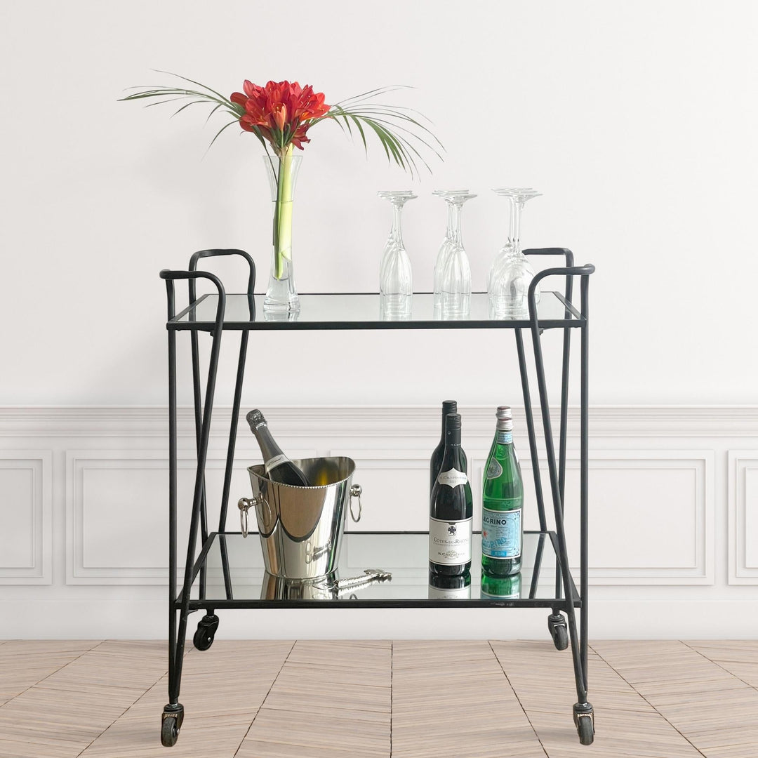 Lloyd Mirror Shelves Bar Trolley Black - OneWorld Collection