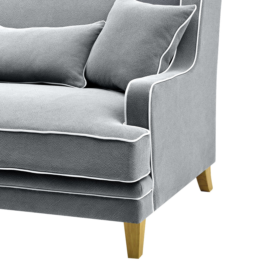 Bondi Hamptons 3 Seat Sofa Grey W/White Piping