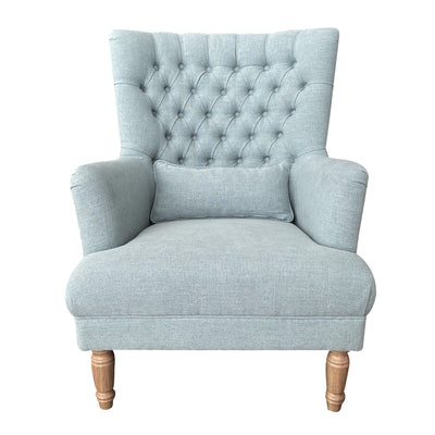 Bayside Pistachio Hamptons Button Tufted Winged Armchair W/Wooden Legs