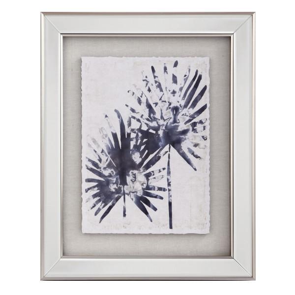 Blue Fan Palm Print W/Mirrored Frame - OneWorld Collection