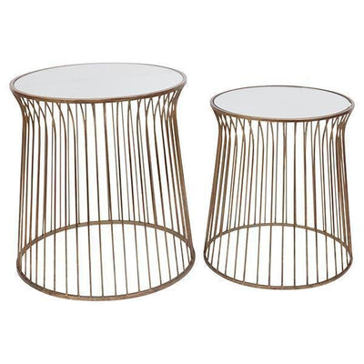 Set 2 Antique Gold Mirrored Side Tables - OneWorld Collection