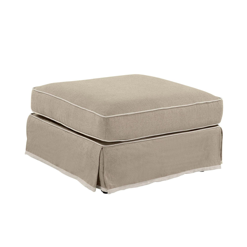 Ottoman Slip Cover - Noosa Natural with White Piping - OneWorld Collection