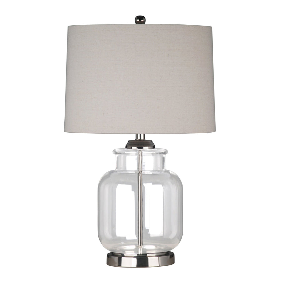 Regency Nickel and Glass Table Lamp with Natural Linen Shade - OneWorld Collection