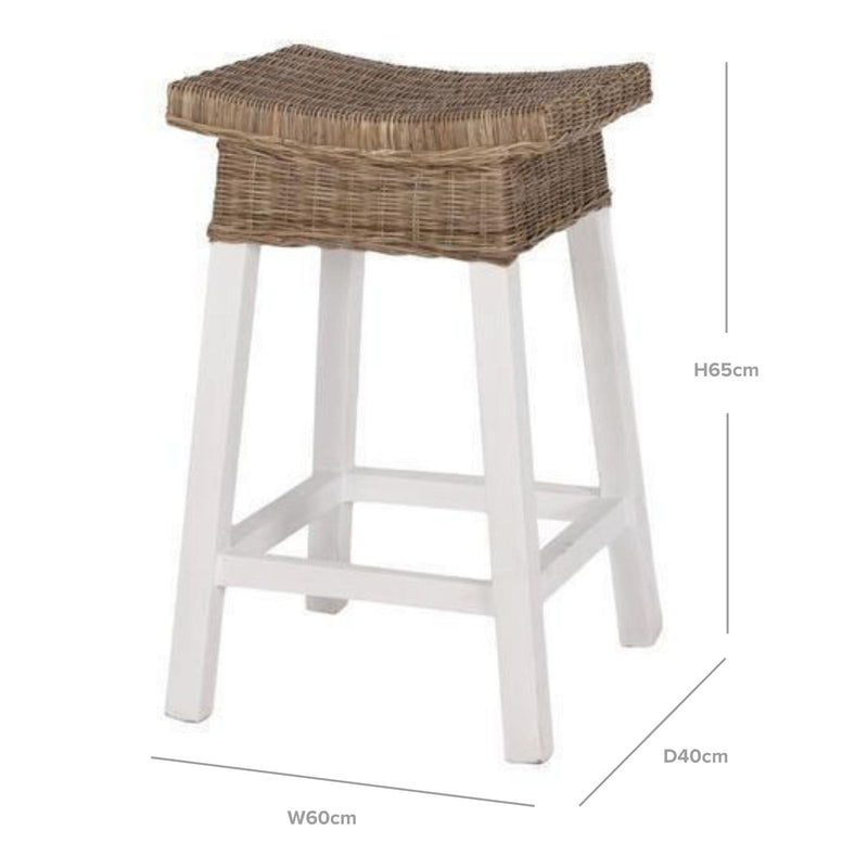 White Wood & Rattan Barstool - OneWorld Collection
