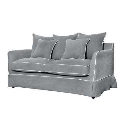 Slip Cover Only - Noosa 2 Seat Hamptons Sofa Grey W/White Piping