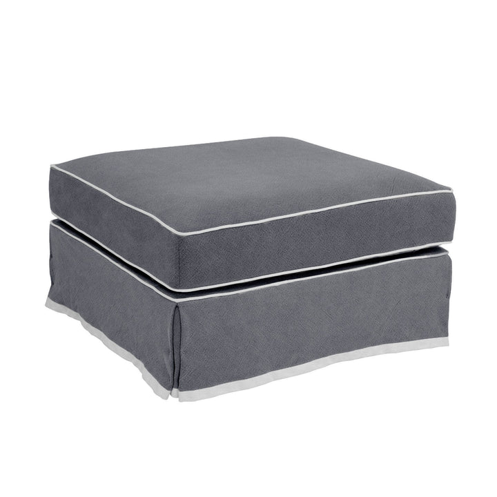 Ottoman Slip Cover - Noosa Grey with White Piping - OneWorld Collection