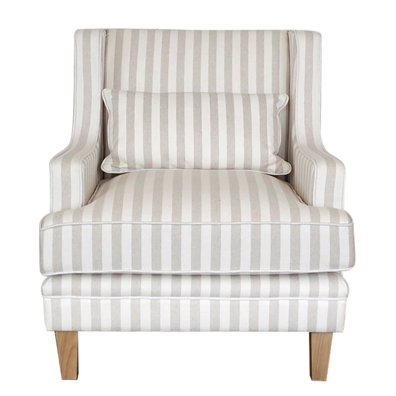 Bondi Hamptons Armchair Natural Stripe W/White Piping Linen Blend