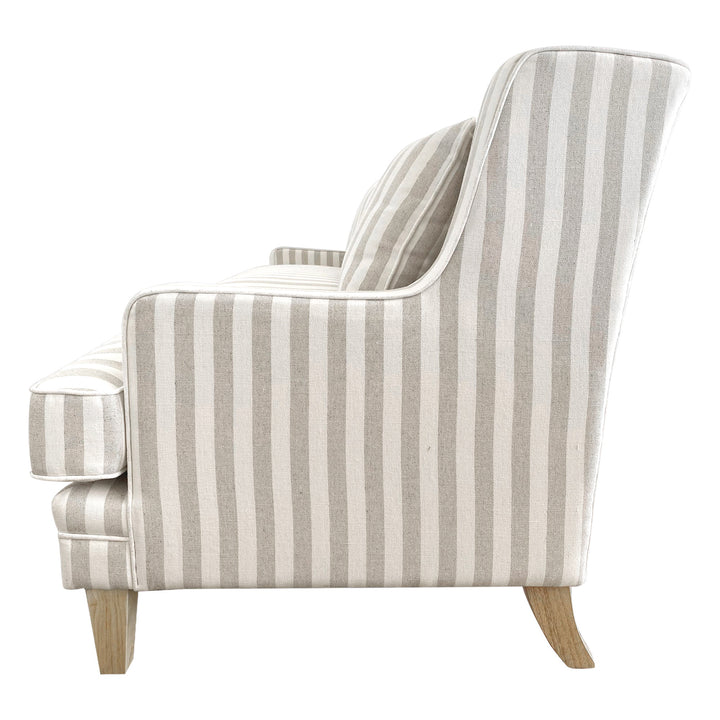 Bondi Hamptons 3 Seat Sofa Natural Stripe W/White Piping