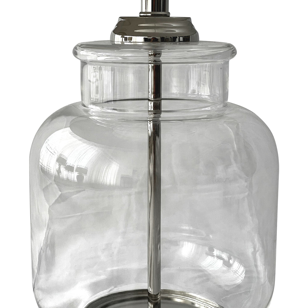 Regency Nickel and Glass Table Lamp with Natural Linen Shade - OneWorld Collection