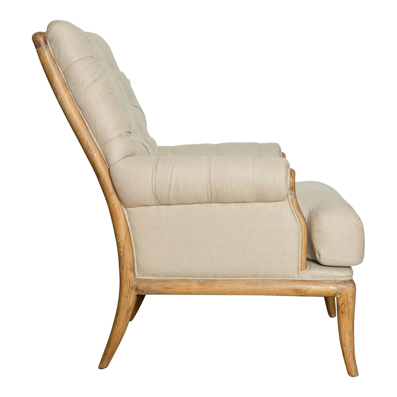 Beige Linen Armchair With Oak Legs - OneWorld Collection