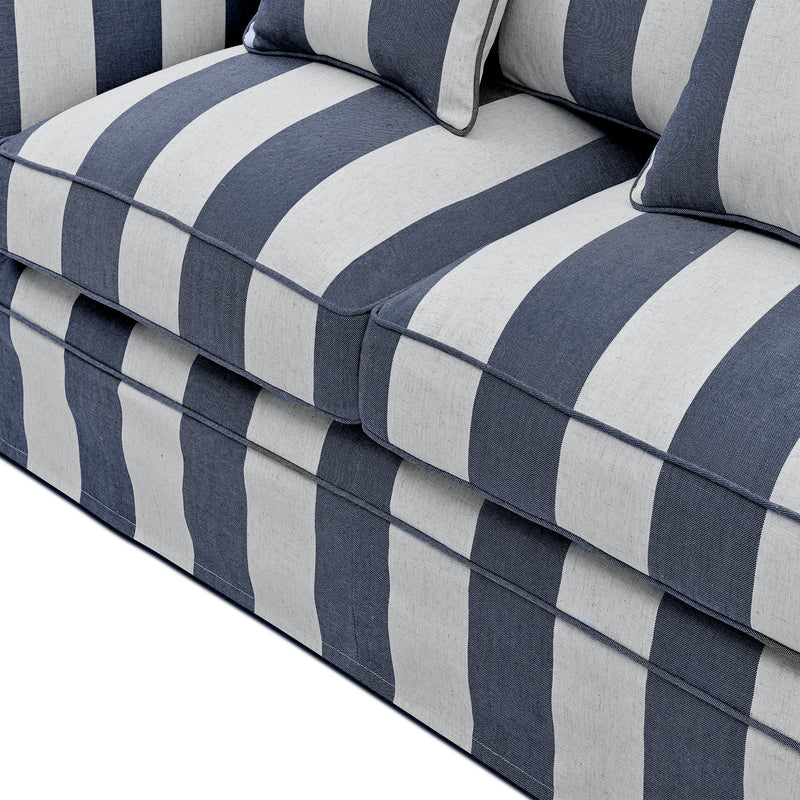 Noosa 3 Seat Hamptons Sofa Denim/Cream Stripe Linen Blend