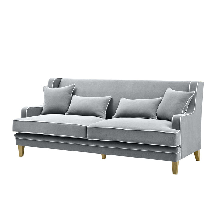 Bondi Hamptons 3 Seat Sofa Grey W/White Piping