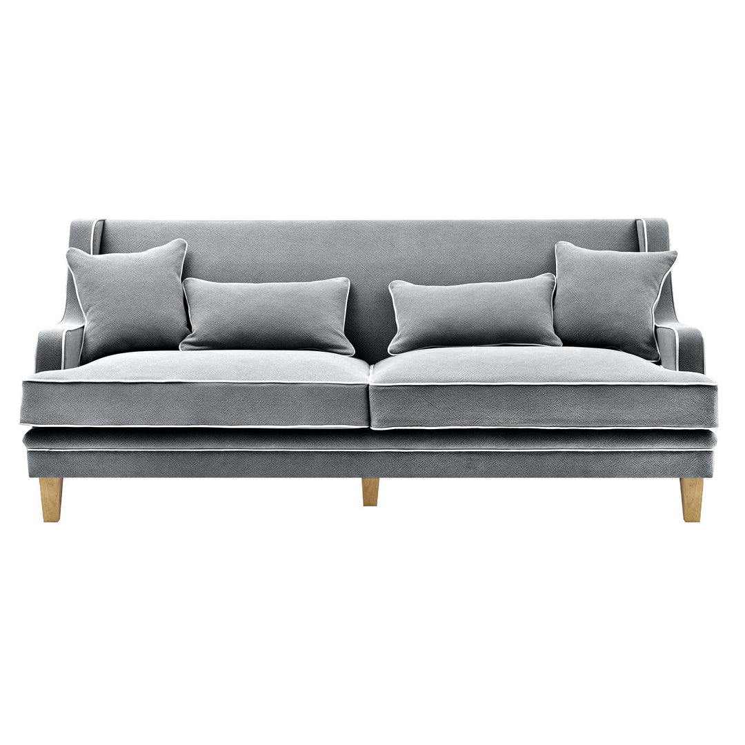 Bondi Hamptons 3 Seat Sofa Grey W/White Piping