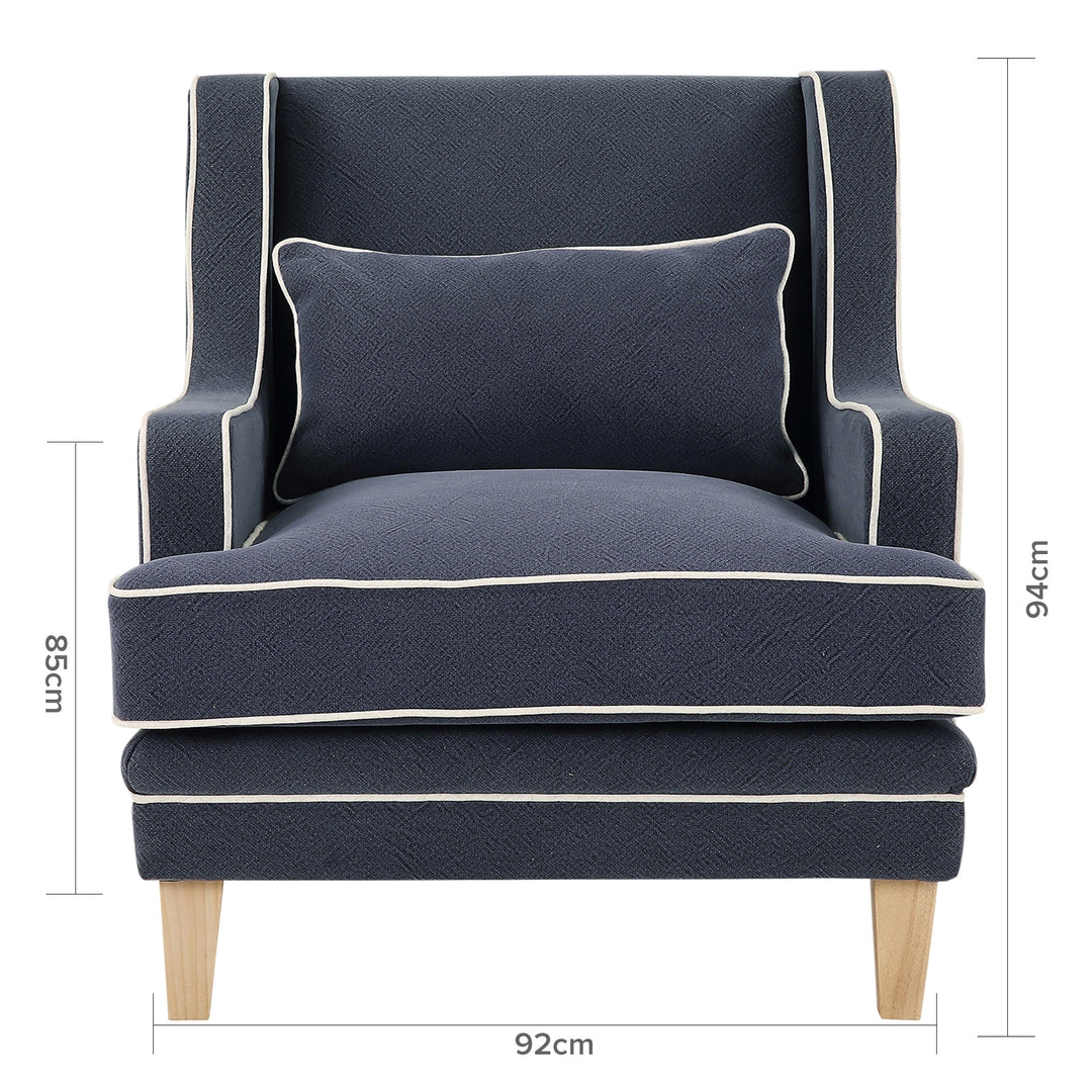 Bondi Armchair Navy W/ White Piping - OneWorld Collection