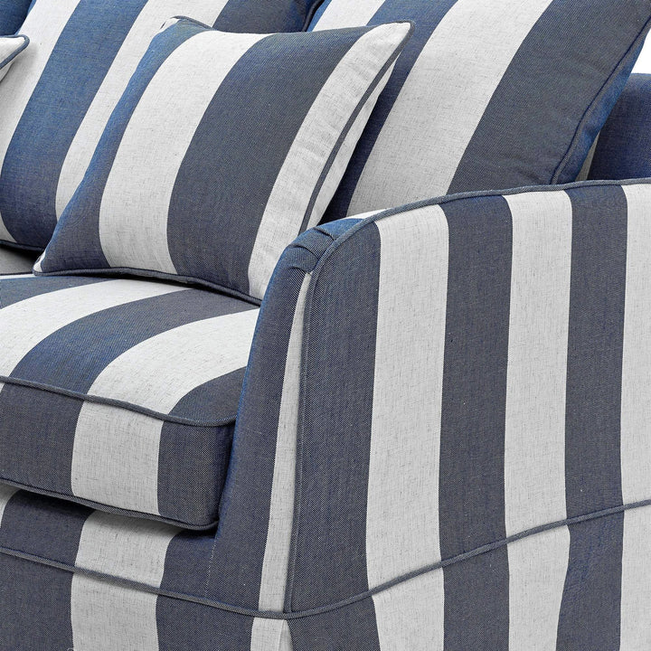 3 Seat Slip Cover - Noosa Denim Cream Stripe - OneWorld Collection