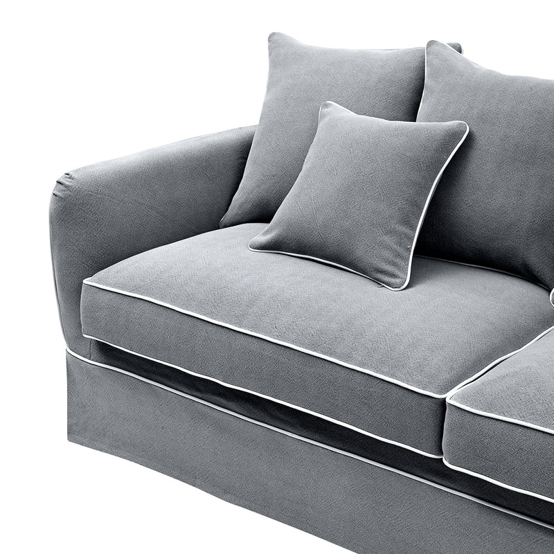 Noosa Hamptons 3 Seat Queen Sofa Bed Grey W/White Piping