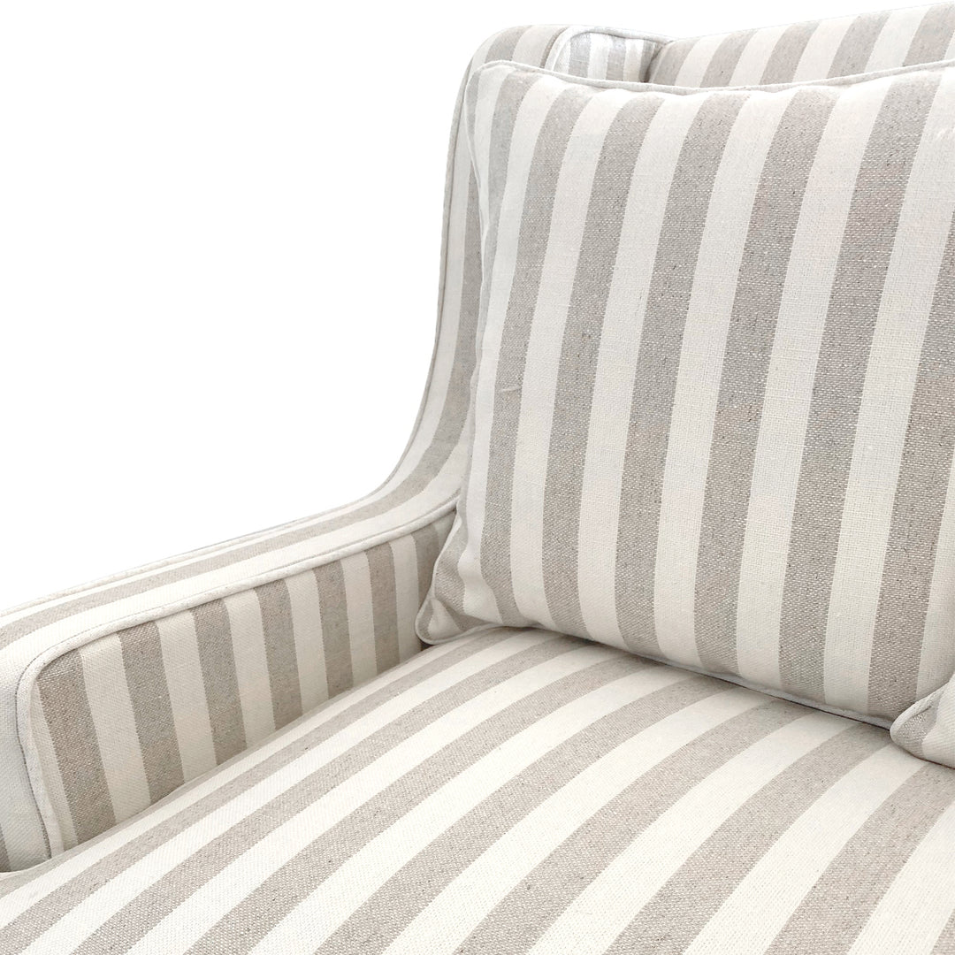 Bondi Hamptons 3 Seat Sofa Natural Stripe W/White Piping