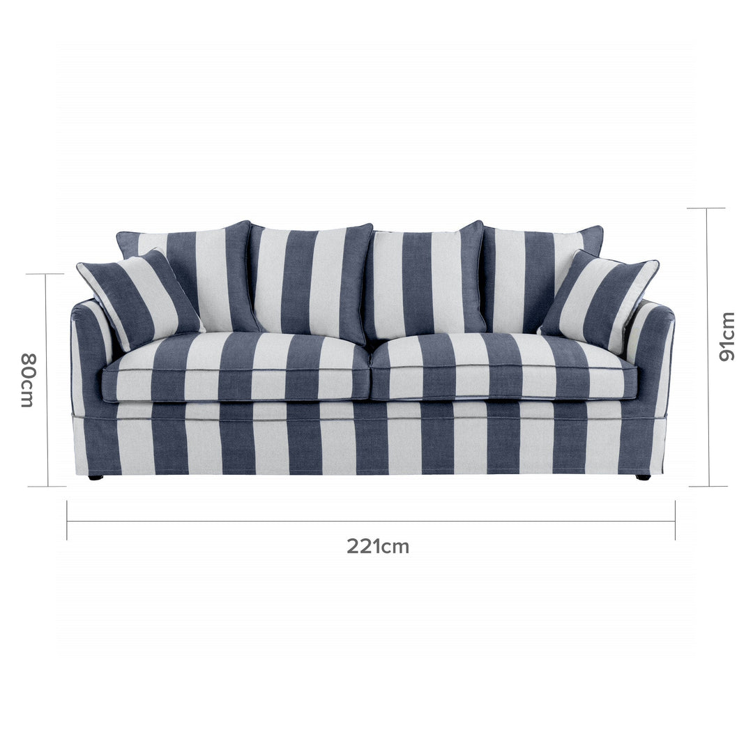 Noosa 3 Seat Queen Sofa Bed Denim & Cream Stripe - OneWorld Collection