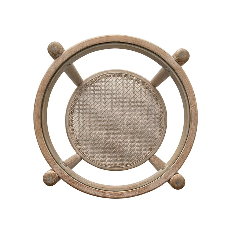Bouddi Elm Wood Glass and Rattan Round Side Table - OneWorld Collection