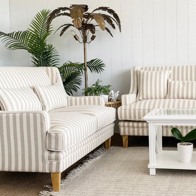Bondi 2 Seat Sofa Nat Stripe / White Piping - OneWorld Collection