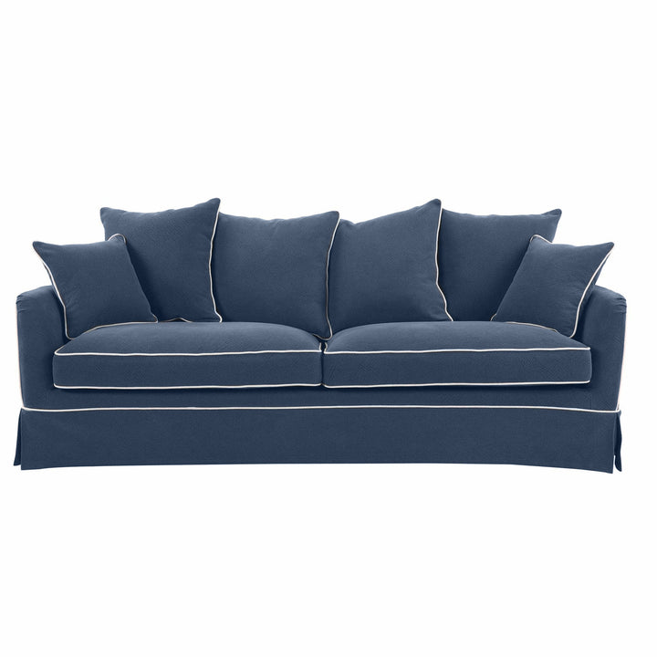 Noosa Hamptons 3 Seat Sofa Navy W/White Piping