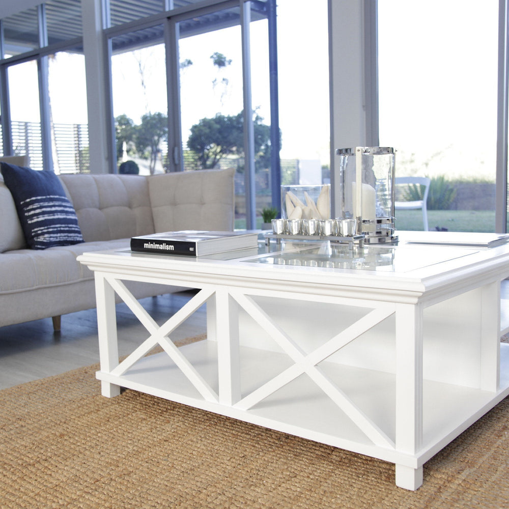 Sorrento Large Glass Coffee Table White - OneWorld Collection