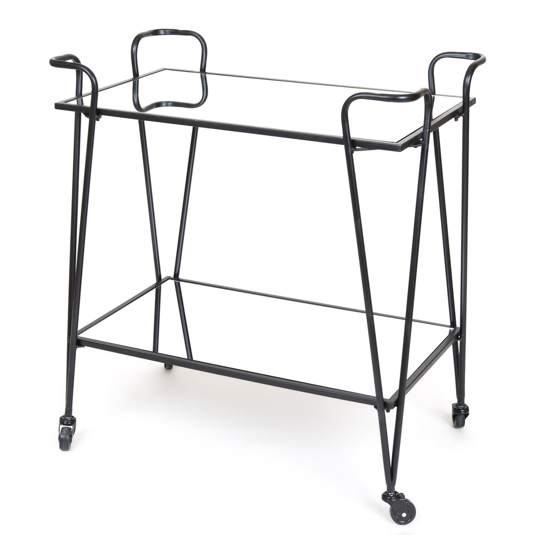 Mirror Shelves Bar Trolley Black - OneWorld Collection