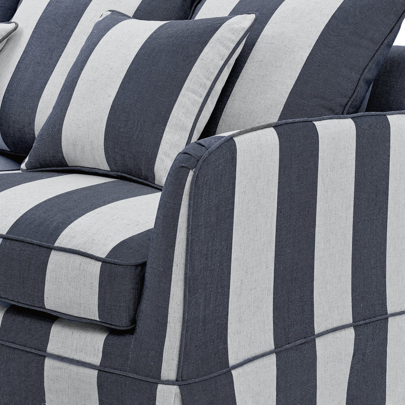 Noosa 3 Seat Hamptons Sofa Denim/Cream Stripe Linen Blend