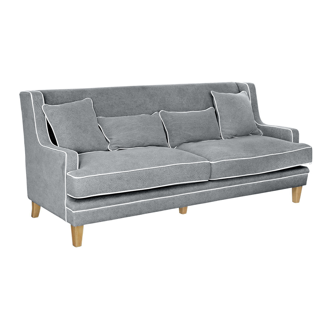 Bondi Hamptons 3 Seat Sofa Grey W/White Piping