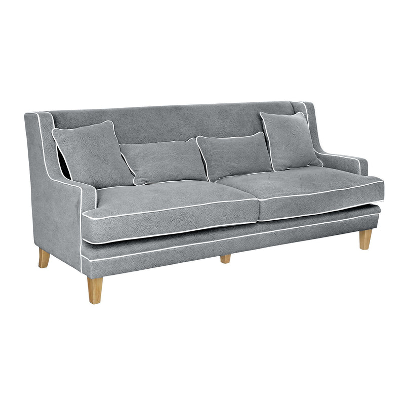 Bondi Hamptons 3 Seat Sofa Grey W/White Piping Linen Blend