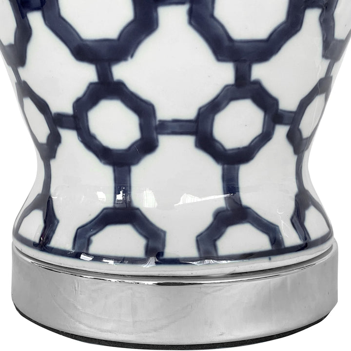 Lucca Small Blue & White Jar Shaped Lamp W/ Shade - OneWorld Collection