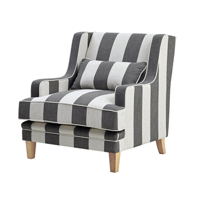Bondi Hamptons Armchair Grey/Cream Stripe Linen Blend