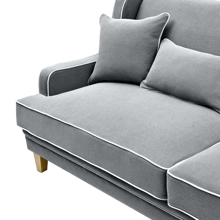 Bondi Hamptons 3 Seat Sofa Grey W/White Piping