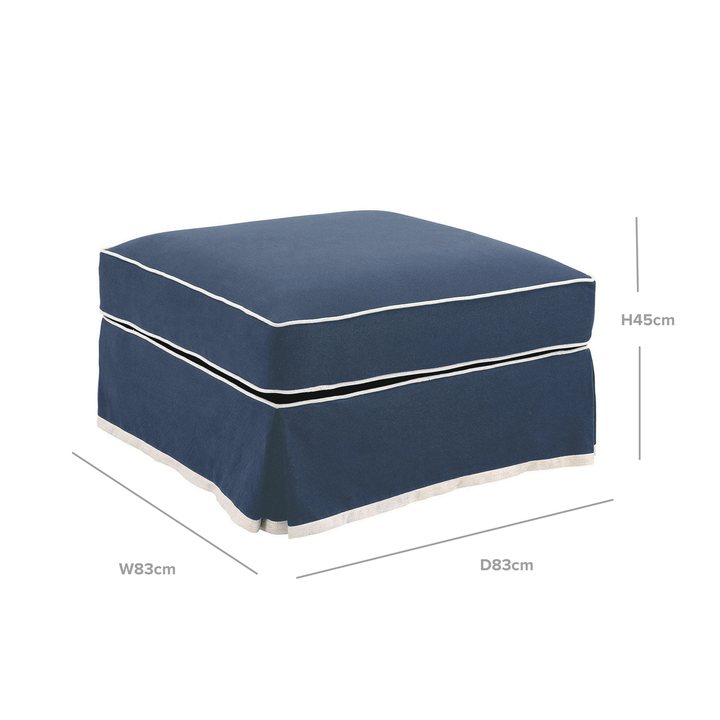 Noosa Hamptons Ottoman Navy W/White Piping